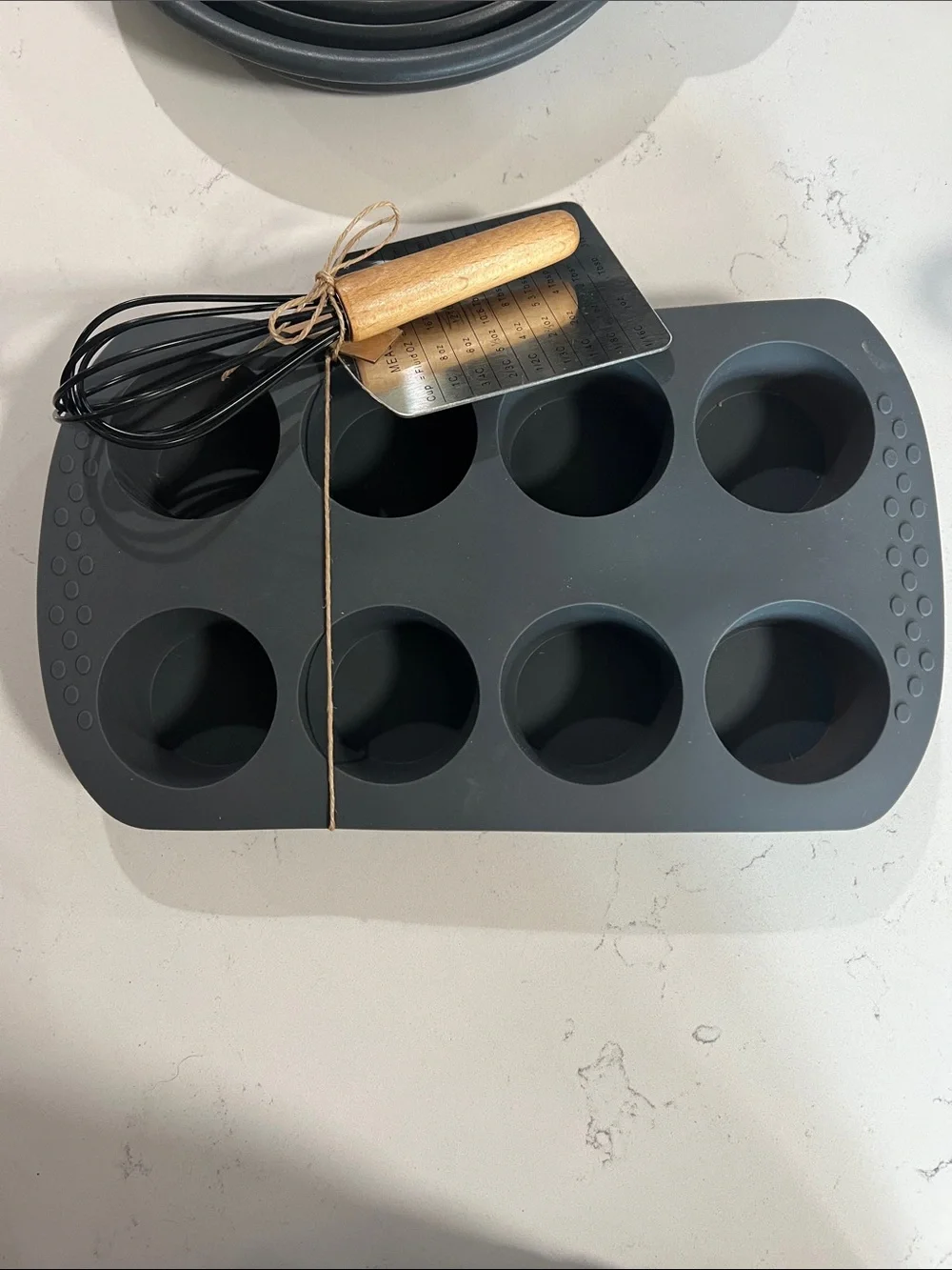 Mud Pie Gray Silicone Muffin Pan with Nesting Bowls and Whisks Bundle